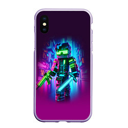 Чехол iPhone XS Max матовый Cyberpunk and Minecraft - collaboration ai art, цвет: 3D-светло-сиреневый