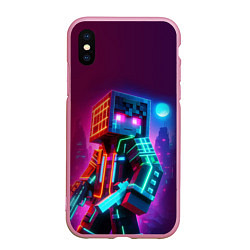 Чехол iPhone XS Max матовый Cyberpunk and Minecraft - collaboration ai art, цвет: 3D-розовый