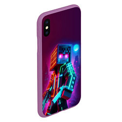 Чехол iPhone XS Max матовый Cyberpunk and Minecraft - collaboration ai art, цвет: 3D-фиолетовый — фото 2