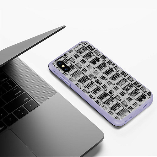 Чехол iPhone XS Max матовый Панелька в черно-белых тонах / 3D-Светло-сиреневый – фото 3