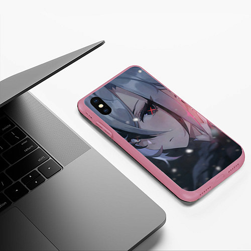 Чехол iPhone XS Max матовый Genshin Impact Арлекино bore / 3D-Малиновый – фото 3