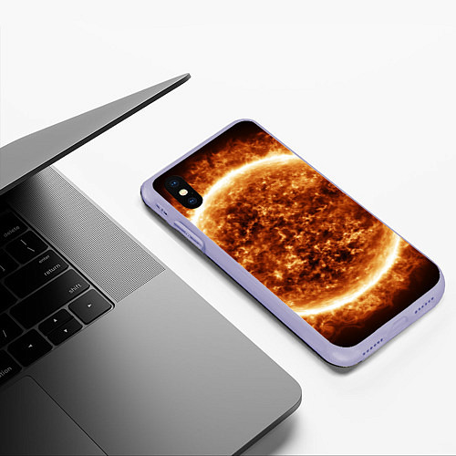 Чехол iPhone XS Max матовый Пылающее солнце крупным планом / 3D-Светло-сиреневый – фото 3