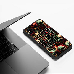 Чехол iPhone XS Max матовый System of a Down на фоне черепов, цвет: 3D-черный — фото 2