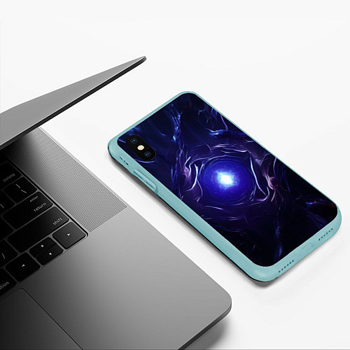 Чехол iPhone XS Max матовый Синее абстрактное сияние / 3D-Мятный – фото 3