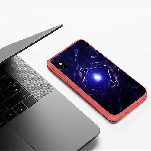 Чехол iPhone XS Max матовый Синее абстрактное сияние / 3D-Красный – фото 3