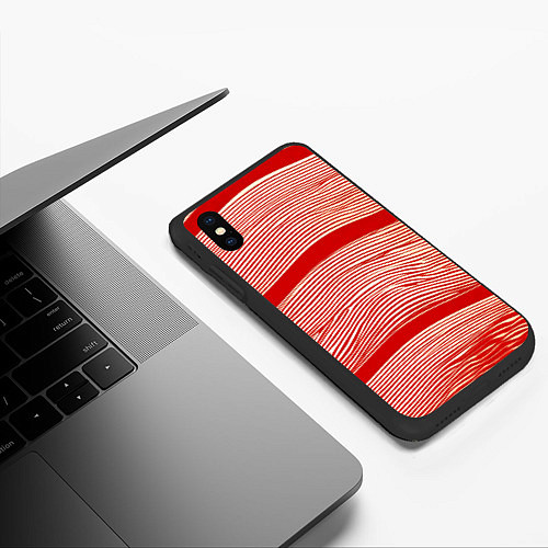 Чехол iPhone XS Max матовый В красную полосочку / 3D-Черный – фото 3