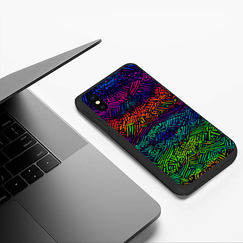 Чехол iPhone XS Max матовый Мистический неоновый паттерн / 3D-Черный – фото 3