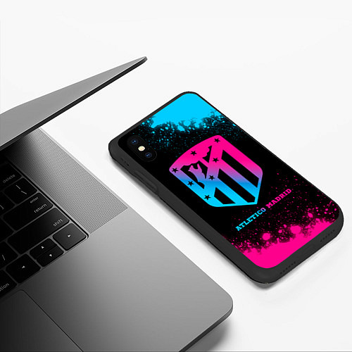 Чехол iPhone XS Max матовый Atletico Madrid - neon gradient / 3D-Черный – фото 3