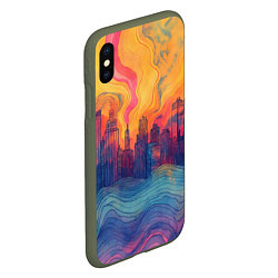 Чехол iPhone XS Max матовый Абстрактный город в волнах красок, цвет: 3D-темно-зеленый — фото 2