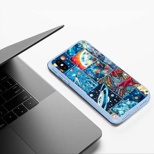 Чехол iPhone XS Max матовый Космические обитатели на дениме / 3D-Голубой – фото 3