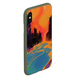 Чехол iPhone XS Max матовый Абстрактная городская улица со зданиями и река, цвет: 3D-темно-зеленый — фото 2