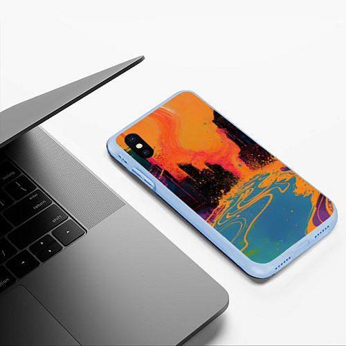 Чехол iPhone XS Max матовый Абстрактная городская улица со зданиями и река / 3D-Голубой – фото 3