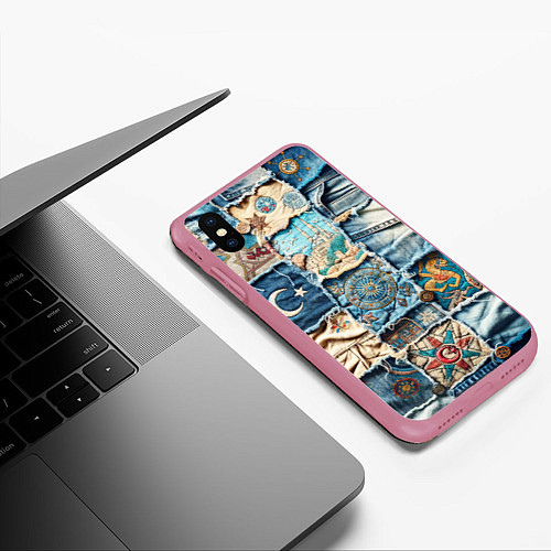 Чехол iPhone XS Max матовый Пэчворк из Турции / 3D-Малиновый – фото 3