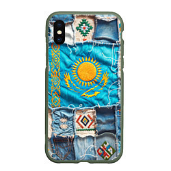 Чехол iPhone XS Max матовый Пэчворк джинсы в Казахстане, цвет: 3D-темно-зеленый