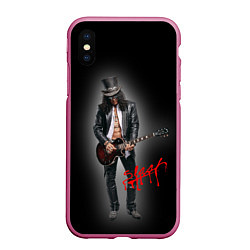 Чехол iPhone XS Max матовый Слэш музыкант группы Guns N Roses, цвет: 3D-малиновый
