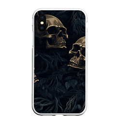 Чехол iPhone XS Max матовый Черепа в листьях, цвет: 3D-белый