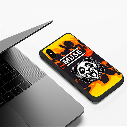 Чехол iPhone XS Max матовый Muse рок панда и огонь / 3D-Черный – фото 3