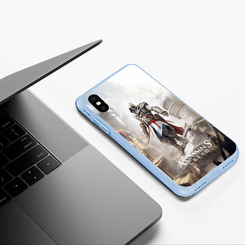 Чехол iPhone XS Max матовый Assassins creed town / 3D-Голубой – фото 3