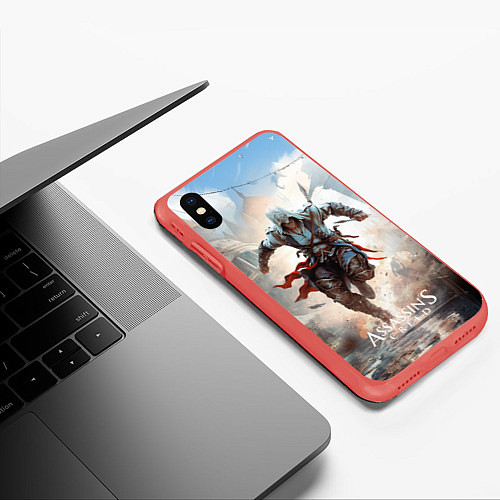 Чехол iPhone XS Max матовый Assassins creed паркур / 3D-Красный – фото 3