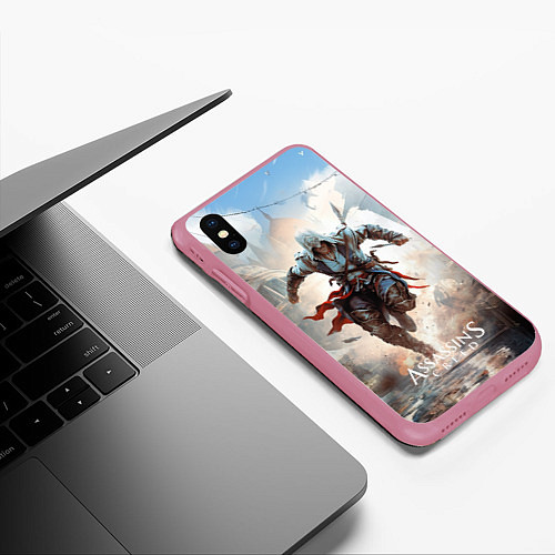 Чехол iPhone XS Max матовый Assassins creed паркур / 3D-Малиновый – фото 3