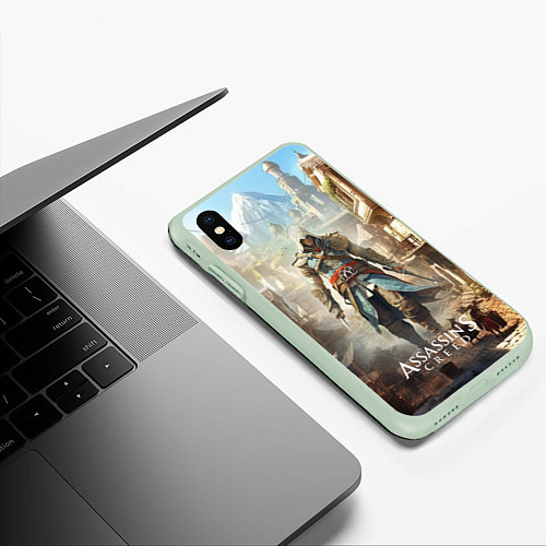 Чехол iPhone XS Max матовый Assassins creed старый город / 3D-Салатовый – фото 3