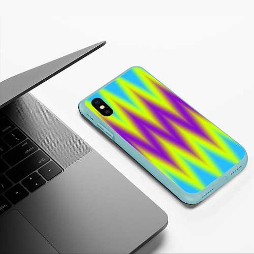 Чехол iPhone XS Max матовый Неоновые зигзаги / 3D-Мятный – фото 3