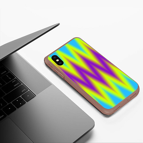 Чехол iPhone XS Max матовый Неоновые зигзаги / 3D-Коричневый – фото 3