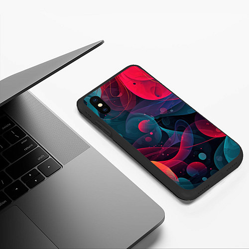 Чехол iPhone XS Max матовый Синие и розовые лепестки абстракции / 3D-Черный – фото 3