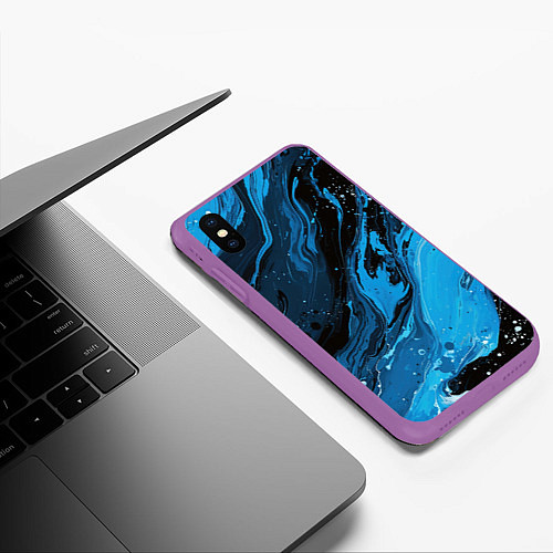 Чехол iPhone XS Max матовый Черно-синяя абстракция геометрическая / 3D-Фиолетовый – фото 3