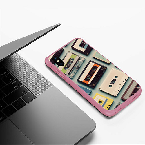 Чехол iPhone XS Max матовый Ретро аудио кассеты / 3D-Малиновый – фото 3