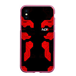 Чехол iPhone XS Max матовый Mass Effect - Red armor, цвет: 3D-малиновый