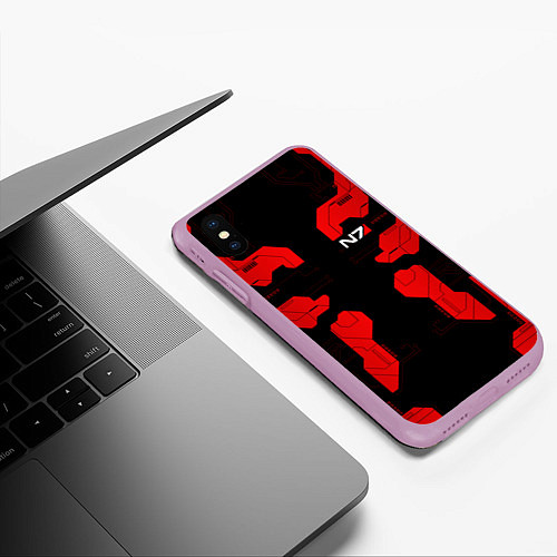 Чехол iPhone XS Max матовый Mass Effect - Red armor / 3D-Сиреневый – фото 3