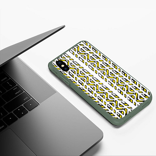 Чехол iPhone XS Max матовый Жёлто-белый паттерн конструкция / 3D-Темно-зеленый – фото 3