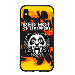 Чехол iPhone XS Max матовый Red Hot Chili Peppers рок панда и огонь, цвет: 3D-черный