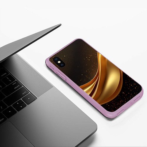 Чехол iPhone XS Max матовый Золотая стильная абстракция на черном фоне / 3D-Сиреневый – фото 3