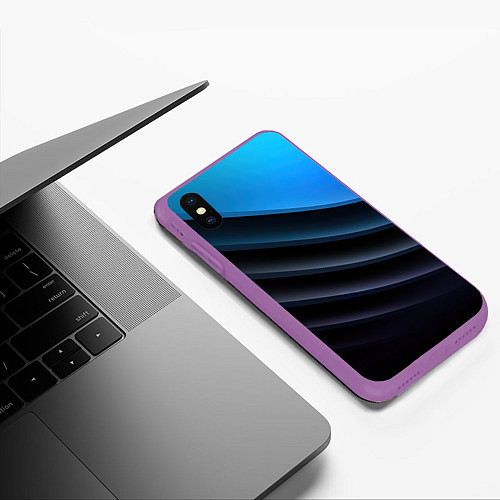 Чехол iPhone XS Max матовый Геометрическая синяя абстракция на черном фоне мин / 3D-Фиолетовый – фото 3