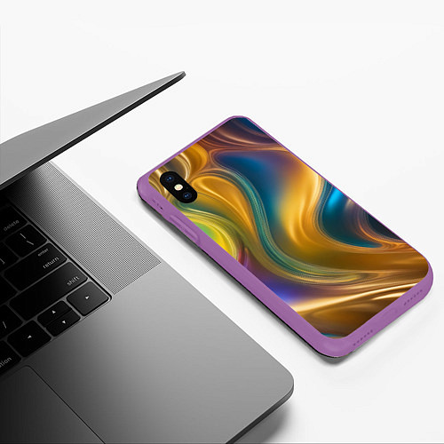 Чехол iPhone XS Max матовый Жидкий разноцветный металл / 3D-Фиолетовый – фото 3