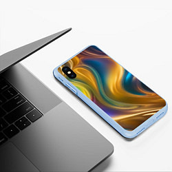 Чехол iPhone XS Max матовый Жидкий разноцветный металл, цвет: 3D-голубой — фото 2