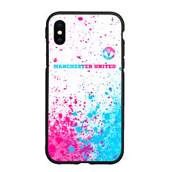 Чехол iPhone XS Max матовый Manchester United neon gradient style посередине, цвет: 3D-черный