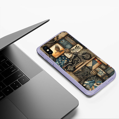 Чехол iPhone XS Max матовый Patchwork with a motorcycle - ai art / 3D-Светло-сиреневый – фото 3