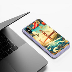 Чехол iPhone XS Max матовый Мост через реку и пэчворк - нейросеть арт USA brid, цвет: 3D-светло-сиреневый — фото 2