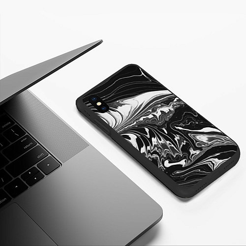 Чехол iPhone XS Max матовый Абстрактный мрамор монохром / 3D-Черный – фото 3