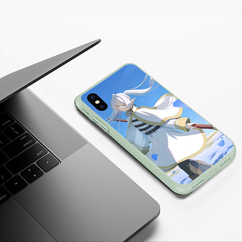 Чехол iPhone XS Max матовый Sousou no Frieren Фрирен beautiful smile / 3D-Салатовый – фото 3