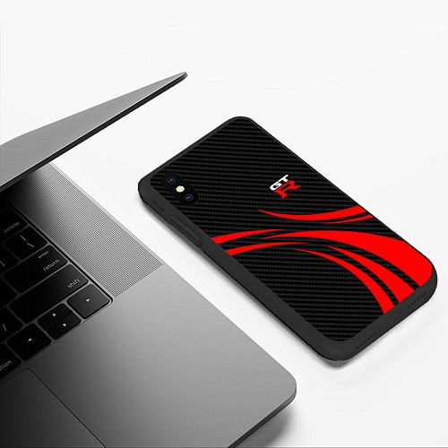 Чехол iPhone XS Max матовый GTR Nissan - Carbon and red / 3D-Черный – фото 3