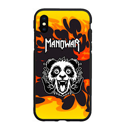 Чехол iPhone XS Max матовый Manowar рок панда и огонь, цвет: 3D-черный