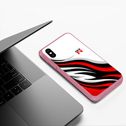 Чехол iPhone XS Max матовый Nissan GTR - красные языки пламени, цвет: 3D-малиновый — фото 2