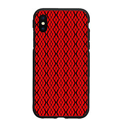 Чехол iPhone XS Max матовый Ярко-красный с чёрными линиями, цвет: 3D-черный