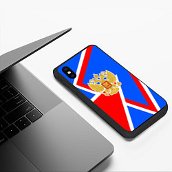 Чехол iPhone XS Max матовый Герб России - патриотические цвета, цвет: 3D-черный — фото 2