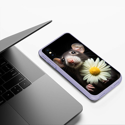 Чехол iPhone XS Max матовый Крыс и ромашка / 3D-Светло-сиреневый – фото 3