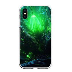 Чехол iPhone XS Max матовый Зеленая кислотная яркая неоновая абстракция, цвет: 3D-белый